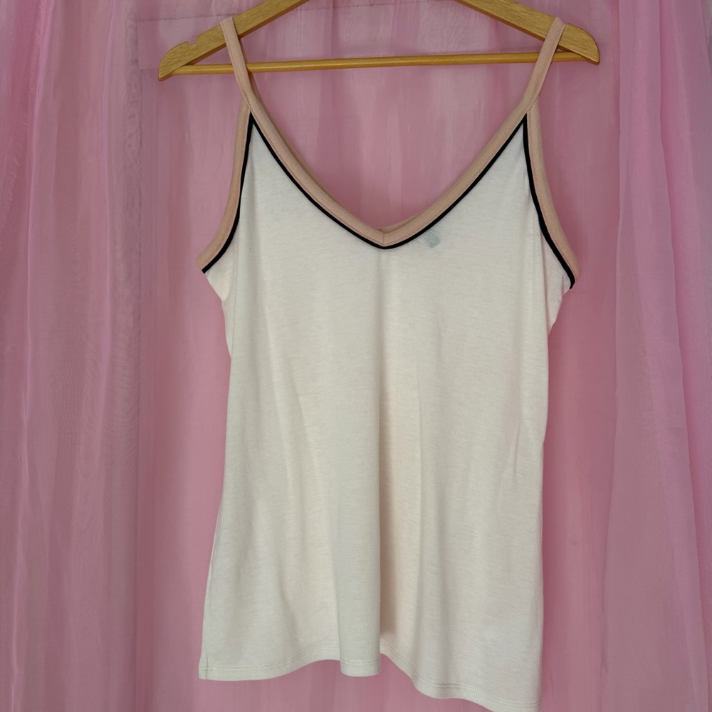 Express Women’s Cream Contrast-Trim Cami Tank Top Size L - Picture 2 of 6